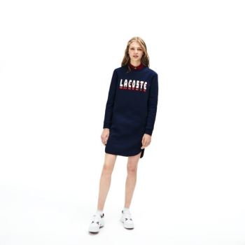 Lacoste 3D-Lettering Fleece Sweatshirt Dress Dámské - Šaty Tmavě Blankyt Blankyt | CZ-vBzhV9